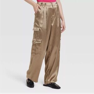 New Satin Gold Cargo Pants